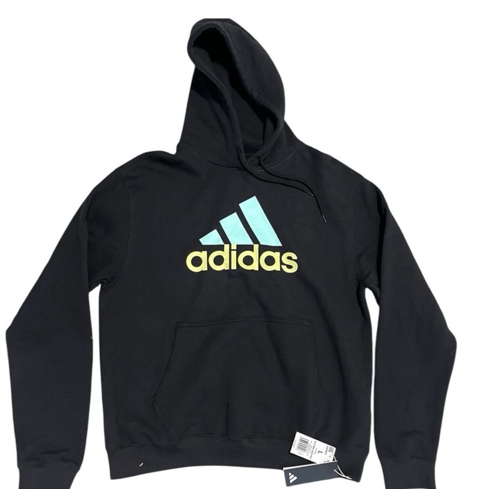 Adidas Men’s 2-Tone BOS Fleece Hoodie Black Aqua Large NEW WITH TAG